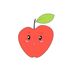 Kawaii red apple character, cute funny kids illustration isolated on white background.