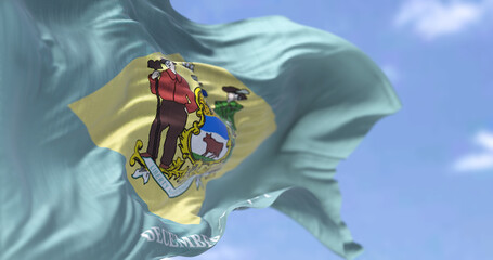 The state flag of Delaware waving in the wind