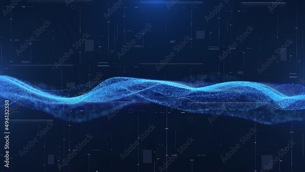 Poster technology digital dof blue fluid organics flowing wave in futuristic cyber space environment on hud