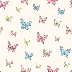 Vector butterfly seamless repeat pattern design background, pastel.