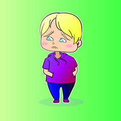 Sad boy walking chibi cartoon style vector illustration isolated
