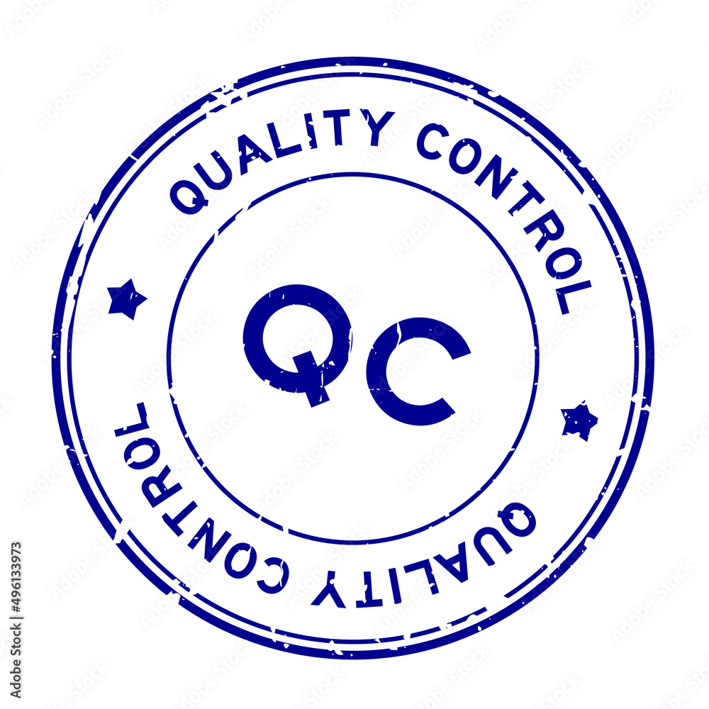 Wall mural Grunge blue QC quality control word round rubber seal stamp on white background