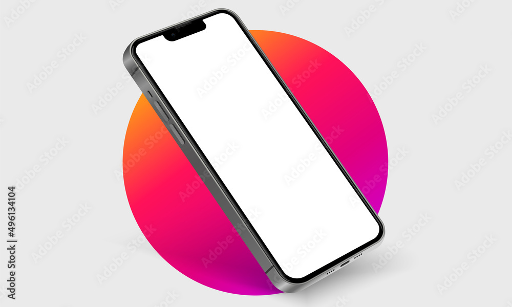 Poster Realistic smartphone mockup. Mobile phone vector with isolated on white background. Device front view. 3D mobile phone with shadow. Realistic, high quality smart phone mockup for ui ux presentation.