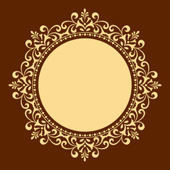Decorative frame Elegant vector element for design in Eastern style, place for text. Floral golden and brown border. Lace illustration for invitations and greeting cards