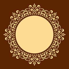Decorative frame Elegant vector element for design in Eastern style, place for text. Floral golden and brown border. Lace illustration for invitations and greeting cards