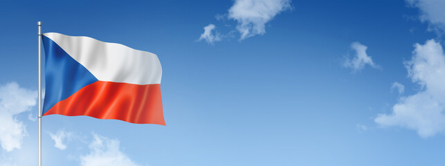 Czech flag isolated on a blue sky. Horizontal banner - obrazy, fototapety, plakaty
