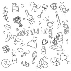 A set of doodle icons on the wedding theme
