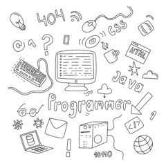 A set of doodle icons on the topic of programming