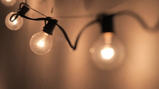 Hanging Indoor String Light Decoration Close Up Moving