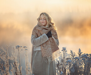  a girl in a beautiful winter nature