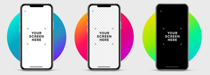 Realistic smartphone mockup. Mobile phone vector with isolated on white background. Device front view. 3D mobile phone with shadow. Realistic, high quality smart phone mockup for ui ux presentation.