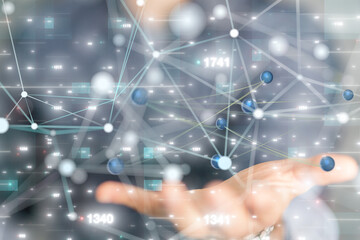 Global network. Blockchain. 3D illustration. Neural networks and artificial intelligence. Abstract