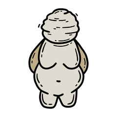 Venus of Willendorf figurine, statuette of a woman from the Stone Age and Paleolithic, a hand-made ritual goddess doll of primitive people and Neanderthals, vector illustration in a cartoon style.
