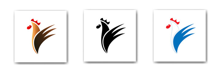 Set of signs, abstract Rooster in various colors. Vector illustration
