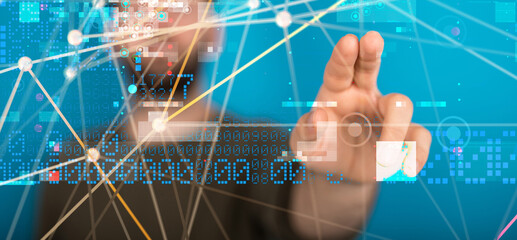 Neural network 3D illustration. Big data and cybersecurity