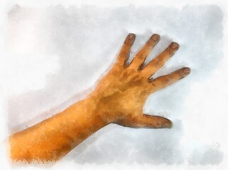male hands in various ways watercolor style illustration impressionist painting.