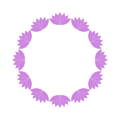 Lotus flowers arranged in circular frame isolated on white background