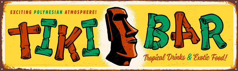 Vintage metal sign - Tiki Bar - Vector EPS10. Grunge effects can be easily removed for a brand new look. - 496138168