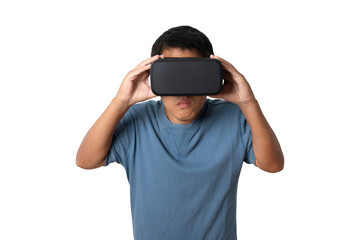 man wearing VR Headset. Glasses of virtual reality.