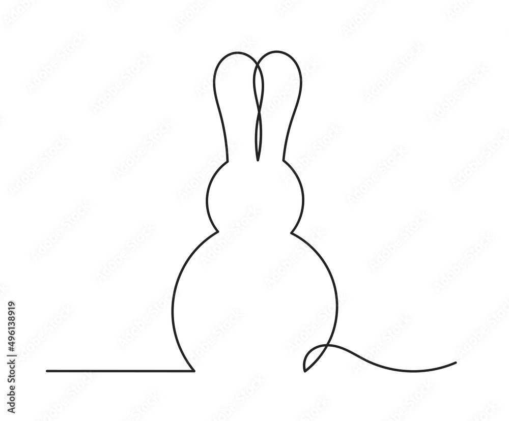 Canvas Prints easter bunny shape continuous line drawing art.