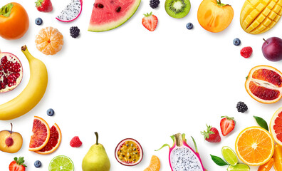 Frame of various fresh colored fruits