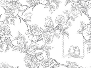 Beautiful rose line art seamless pattern