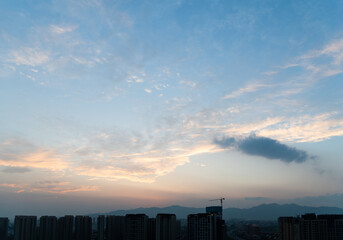 Modern skyscrapers in the city at dusk