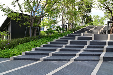 Modern architecture detail. Grunge texture of outdoor staircase. Step of rock stair with vintage style.