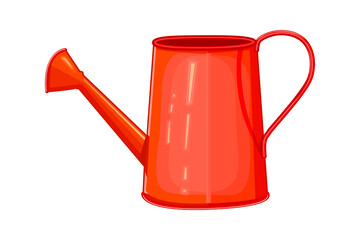 Watering can isolated on white background. Red watering can. Gardening or agricultural implement for horticulture and plant cultivation.Seasonal garden equipment tool and inventory.Vector illustration