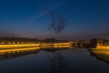 Dawn Over Toulouse Center From Saint Pierre Bridge With Garonne River at Morning