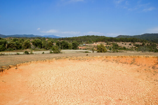 Crater from cluster bomb near to village in Xieng Khouang Province, Laos. One of the most heavily bombed place in Laos.