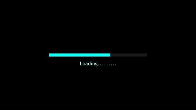 Loading Icon Animation. Loading bar downloading bar loading screen pixelated progress animation Loading Transfer Download 0-100% in black background.
