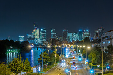 Parisians at Night Moving From La Defense Business District Buildings Seine River