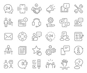 Customer service and support line icons collection. Thin outline icons pack. Vector illustration eps10