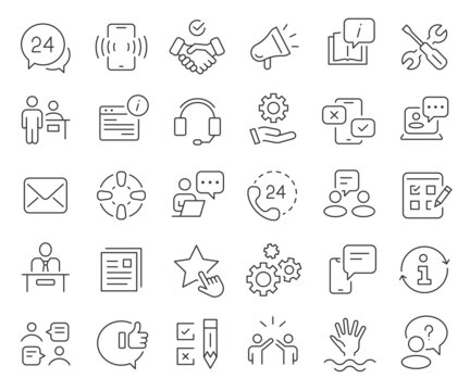 Customer service and support line icons collection. Thin outline icons pack. Vector illustration eps10