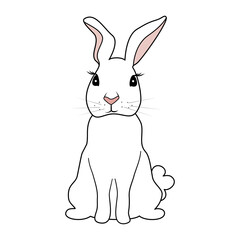 Cute hand drawn white cartoon character rabbit vector illustration  isolated on white background