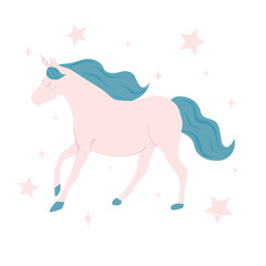 cute hand drawn magic and adorable beautiful cartoon character pink unicorn vector illustration