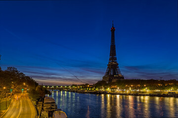 Eiffel Tower and Seine River at Dawn in Paris