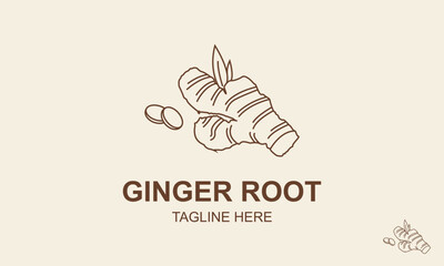 Ginger Root Logo Design Template. Herbal spice vector design. Gingier officinal logotype. Ginger Line Art Logo.