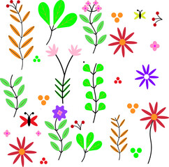 Design of various flowers in Illustrator professionally and beautifully on a white background