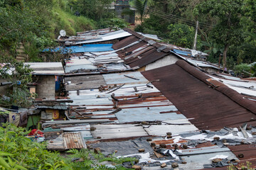 Ella, Sri Lanka Shanty shacks with aluminum roofs outside of Ella.