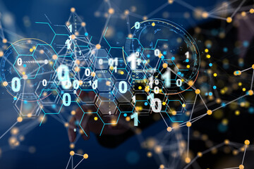 Neural network 3D illustration. Big data and cybersecurity