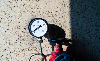 Close up of manometer on the hydraulic equipment