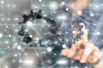 gear system data. Connecting lines and dots.Big data visualization