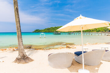 Umbrella and chair on the tropical beach in  Koh Kood island, Trat province,Thailand