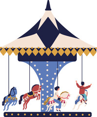 Happy Children riding on Carousel Horse Cartoon Illustration © Good Studio