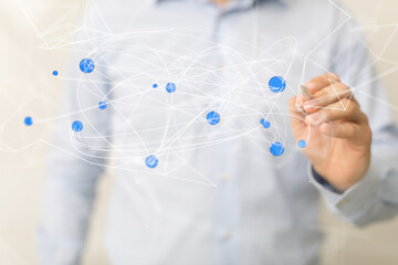 Global network. Blockchain. 3D illustration. Neural networks and artificial intelligence. Abstract