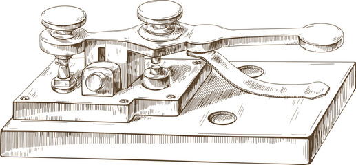 Vintage Telegraph Machine Sketch Hand Drawn Illustration - obrazy, fototapety, plakaty
