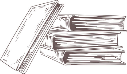 Closed Books Pile Monochrome Hand Drawn Illustration © Good Studio