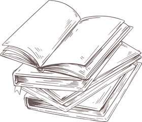 Stack of Books Monochrome Hand Drawn Illustration
